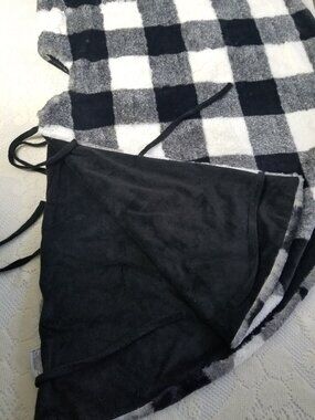 Storehouse Faux Fur Christmas Tree Skirt 56 in. Black White Check Soft Holiday